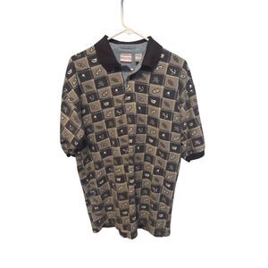 VINTAGE Bugle Boy Polo Golf Shirt - AOP Anchors 90s Art Print, Sz Large L